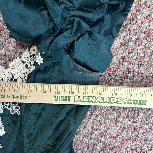 VTG 80s Jessica McClintock Green Brocade Lace Neck Formal Midi Dress Size 13/14 - Picture 12 of 14